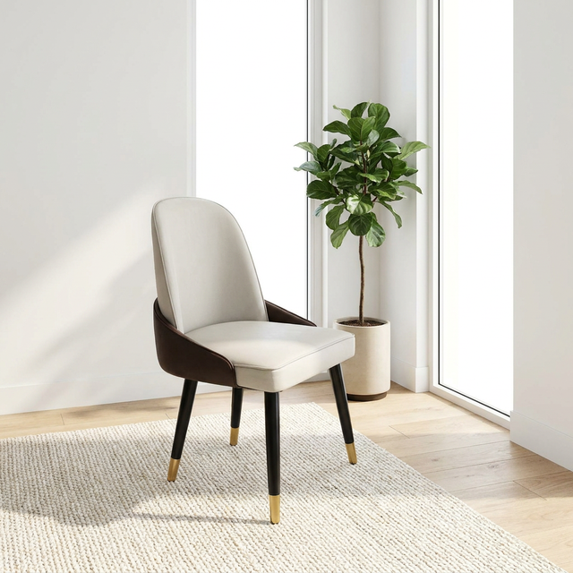 Premium Two-Tone High Back Modern Eco-Friendly Dining Chair with Brass Tips for Home Office & Home Bar Use Wholesale
