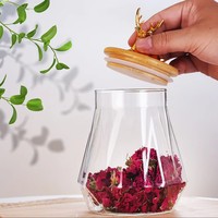 Nouveauté : Bocaux de rangement de cuisine en verre borosilicate fait main en forme de citrouille avec couvercles en bois d'acacia, compatibles lave-vaisselle, écologiques