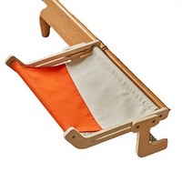 Hamac pour chat en bois naturel rectangulaire avec cadre en bois, lit suspendu pour chat amovible et lavable, toutes saisons