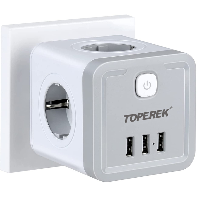 4 AC and 3 Port USB Wall Socket Power Strips with High-Efficiency Charging Ports