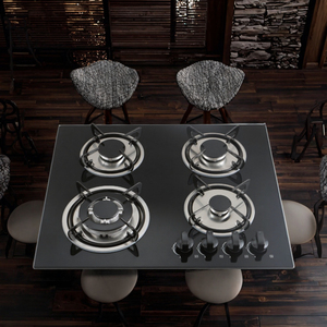 Piano Cottura a Gas a Quattro Fuochi in Vetro Temperato con Controllo Fiamma di Sicurezza e Distribuzione Efficiente del Calore per Cucine Moderne - Product Image 1