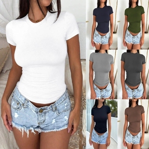 Camiseta Ajustada de Seda Láctea para <span class=keywords><strong>Mujer</strong></span> 2025, Sexy, Casual, Estilo Urbano, Cuello Redondo, Elástica, Básica, Moda Y2K - Product Image 2