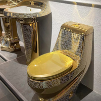 Ensemble de toilette moderne monobloc en céramique dorée facile à nettoyer surface lisse cuvette de toilette plaquée or avec colonne lavabo