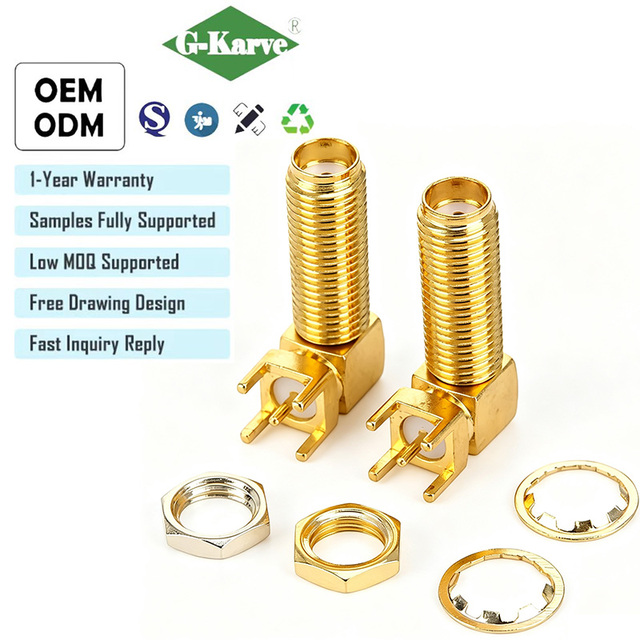 G-karve Gold-plated Copper Adapter with 16mm Thread Length and 22mm Total Length Right-angle RF Coaxial Connector