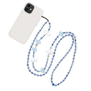 White Clouds Stylish Mobile Phone Straps Long String Beads with Heart Charm New Generation Cell Phone Accessories