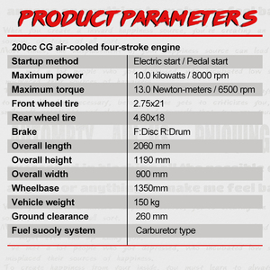 Zonsen JH200-C Mới Dành Cho Người Lớn Cơ Thể Mở 200cc Xăng Xe Máy Làm Mát Bằng Không Khí Hai Bánh Xe Cho Công Việc - Product Image 2