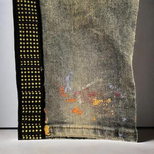 Herren neueste Vintage Flare Design Cargo Denim Hose Strass dekorative Multi-Pocket Distressed Patchwork Straight Mid Medium - Product Image 3