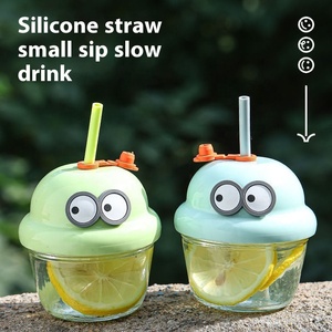 2025 nouveauté Mini mignon dessin animé bouteille d'eau en verre pour enfants été lait café tasse à boire directe avec paille de haute qualité - Product Image 2