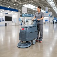 Nettoyeur de sols à conducteur marchant CleanHorse H10, machine de nettoyage de sols en plastique, autolaveuse à batterie pour atelier