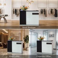 Comptoir de réception moderne en bois pour salon de beauté, finition brillante, résistant à l'eau et à l'usure, idéal pour hôtels et centres commerciaux