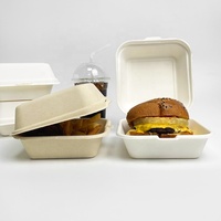 Caja tipo concha de 6x6 pulgadas, desechable, de caña de azúcar, contenedor de bagazo para alimentos, biodegradable, compostable, para llevar, para hamburguesas