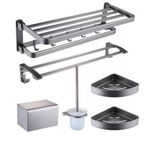 Moderno Juego de 5 Toalleros de Aluminio Gris Metálico, Kit de Accesorios de Baño de Acero, Plegable y Móvil para Hoteles, Juego de 5 - Product Image 1