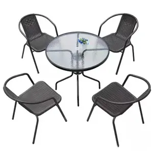 热销餐厅铝制餐桌套装花园藤椅户外咖啡桌