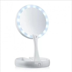 Double Sided Round Desktop Makeup <b>Mirror</b> 10X Magnification Foldable LED <b>Lighted</b> Vanity <b>Mirror</b> with Cosmetic Storage - Product Image 2