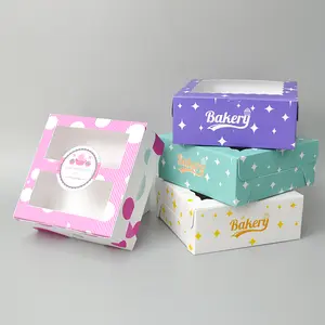 热卖定制印刷批发甜甜圈蛋糕糕点外卖包装盒带标志印刷
