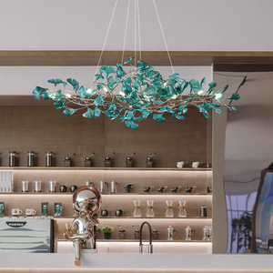 Nordischer Glas-Ginkgoblatt-Kronleuchter Modernes Blätterdesign Luxuriöse Deckenpendelleuchte für Villa, Gästezimmer, Esszimmer und Wohnzimmer - Product Image 2