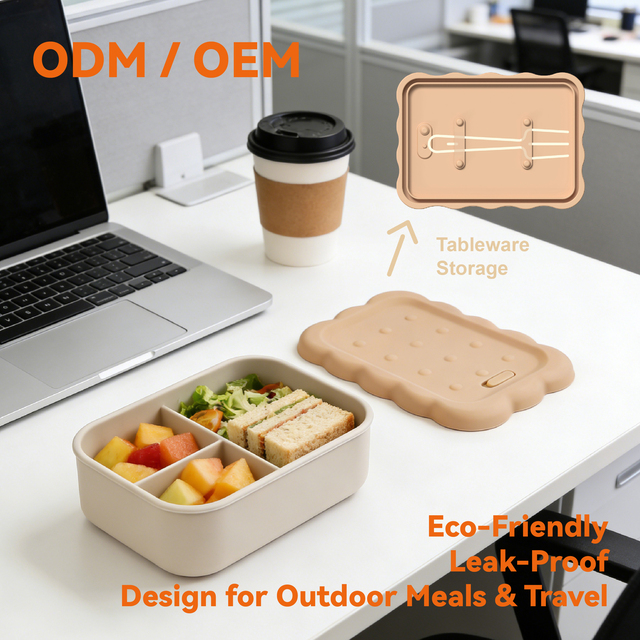 Environmentally friendly, non-toxic 3-compartment food-grade silicone lunch box suitable for outdoor camping or picnics