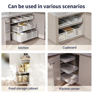 Organisateur de placard de cuisine pliable et empilable avec panier coulissant pour épices et bouteilles - Product Image 6