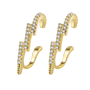 Fashion C-shaped 18K gold-plated earrings personality <strong>lightning</strong> shape zircon ear clips <strong>wholesale</strong> jewelry - Product Image 1
