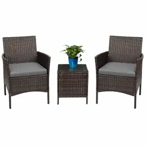 High Quality Rattan Sofa Bistro Sets PE Wicker Garden Patio Set Outdoor Furniture Set Tea Table Arm Chair with Cushion