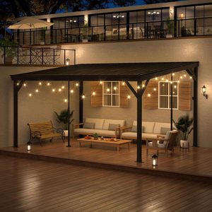 Pergola murale à toit rigide 10x14 pieds, abri de jardin inclinable avec toit en aluminium, auvent extérieur pour patio, terrasse, noir - Product Image 1