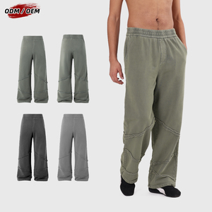 Pantalones Rectos de Algodón Puro Lavado Estilo Vintage para Hombre, Pantalones Deportivos con Parches y Lavado Nieve sin Cordón - Product Image 1