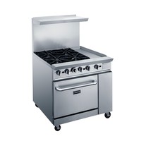 Cuisinière commerciale à gaz 4 brûleurs avec four encastrable, style américain, pour restaurant, avec meuble de rangement