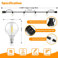 25ft 25 ampoule incassable G40 lumière pour jardin extérieur noël led chaîne incassable globe lumière