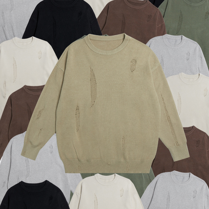 YLS New Design Covering Yarn Plus Size Men's Sweaters Trendy Crewneck Plain Casual Unisex Knitting Sweater