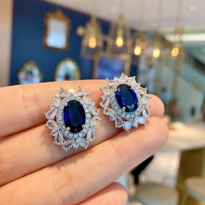 Fashion 12*16mm Blue Zircon Vintage Style Necklace <b>Earrings</b> Ring Set Eco-friendly Copper Jewellery Gift Sets for Women - Product Image 4