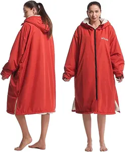 Oversized swim parka coat with hood custom logo warm swim parka robe fleece lining