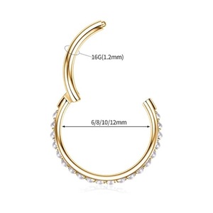 Boucles d'oreilles créoles fermées en acier doré, serties de perles, pour cartilage d'oreille, bijoux de fête - Product Image 2