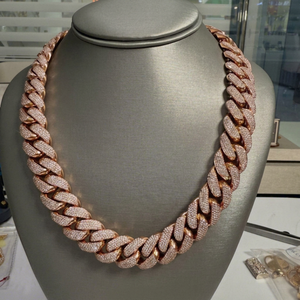 Yu Ying Custom 4Rows Men Full VVS Moissanite <b>Iced</b> <b>Out</b> Rose Gold Plated S925 Silver Cuban Link <b>Chain</b> Necklace Hip Hop Jewelry - Product Image 1