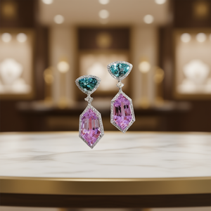 Orecchini Pendenti Trendy da Donna con Topazio Rosa, Taglio Smeraldo, Cristallo Geometrico e Strass con Incastonatura a Castone, Gioielli alla Moda per Feste - Product Image 2