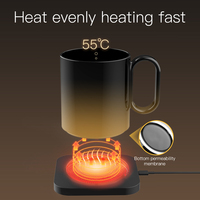 Chauffe-tasse électrique 2-en-1 en plastique 15W avec chargeur sans fil et charge rapide Type-C QC3.0, coffret cadeau portable et créatif