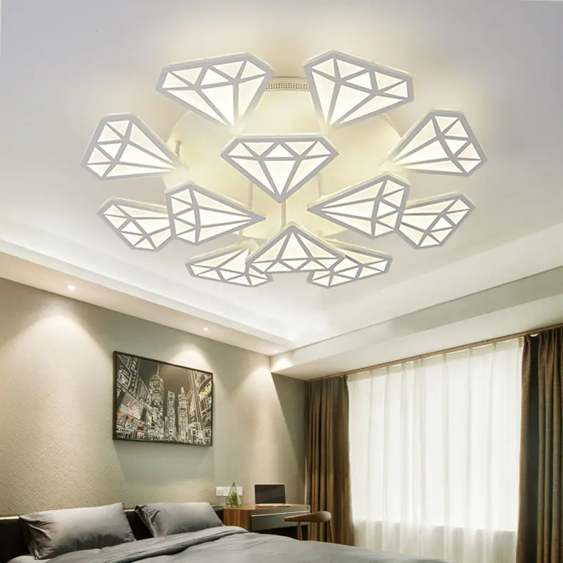 LED art ceiling lamp living room lamp post-modern simple diamond-shaped creative master bedroom study ceiling lamp