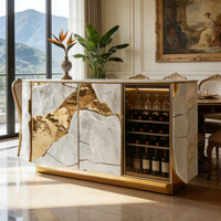 Buffet de rangement moderne de luxe en bois et acier inoxydable pour salon de villa, finition haute brillance, design élégant