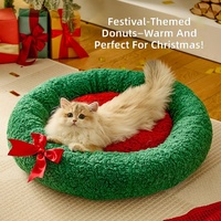 Lit pour animaux de compagnie semi-fermé en peluche ABS isolé pour l'hiver et Noël - Design moderne et élégant, forme circulaire, couleur unie, intérieur/extérieur