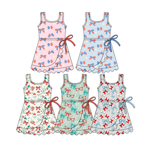 Ropa Deportiva Informal Personalizada con Estampado Floral para el 4 de Julio, Vestido de Yoga para Niñas, Pantalones Cortos con Volantes, Ropa Deportiva para Hermanas - Product Image 3