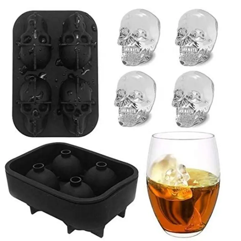 Yaratıcı DIY 4 boşluk kolay yayın 3D kafatası silikon kalıp Ice Cube Maker silikon kafatası Bar için buz kalıbı kalıp