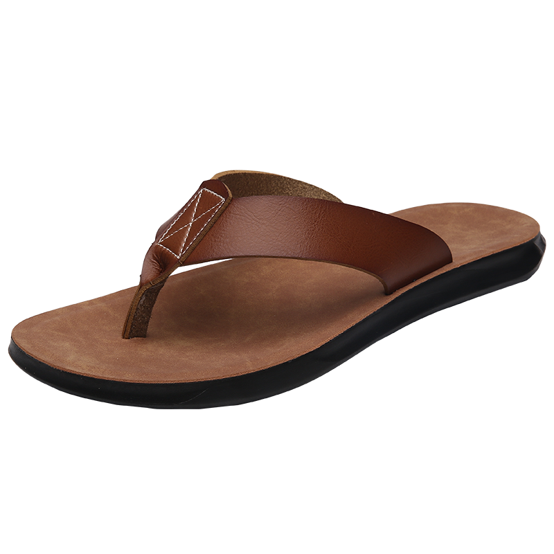 Мужские кожаные шлепанцы с пробковой подошвой, новый дизайн, лето 2020