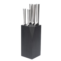 Ensemble de 6 couteaux de chef J&J Bolster de haute qualité en acier inoxydable à bord droit avec manche creux ambidextre, bloc en bois de pin