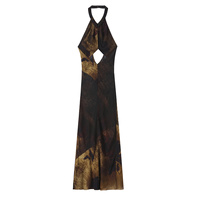 Robe midi décontractée et élégante pour femme, nouvelle collection été 2026, imprimé tendance, col halter, style rétro chic sans manches, coupe ajustée.