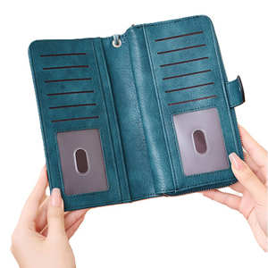 <span class=keywords><strong>Portafoglio</strong></span> Lungo Vintage in Pelle PU <span class=keywords><strong>Blu</strong></span> per <span class=keywords><strong>Donna</strong></span>, Borsa con Cerniera e Cinturino da Polso, Elegante Pochette e Portamonete alla Moda - Product Image 2