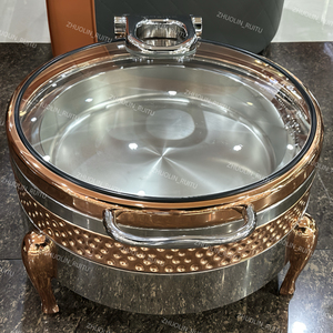 Catering di lusso di bufalo di lusso scaldabagno cibo acciaio inossidabile martellato decorativo rotondo oro banchetto Hotel per eventi chaffer - Product Image 4