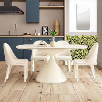 Ensemble table et chaises de salle à manger en ardoise style crème, blanc, moderne, rond, 4 places, pliable, extensible, pour hôtel et appartement