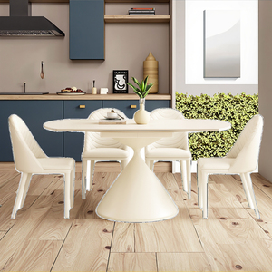 Kem-phong cách Slate bàn ăn ghế thiết lập màu trắng hiện đại vòng 4 chỗ ngồi có thể gập lại mở rộng KHÁCH SẠN CĂN HỘ bàn ăn - Product Image 4