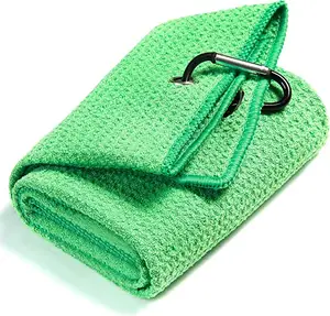 Customizable Logo Golf Microfiber Fabric Waffle Pattern Golf Towel Customizable Logo With Buckle And Hook