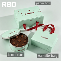 Ensemble d'emballage cadeau personnalisé avec impression de marque, ruban rouge, sac en papier, boîte cadeau, boîte en métal ronde, chocolat, dessert, bonbons, gâteau, logo personnalisé