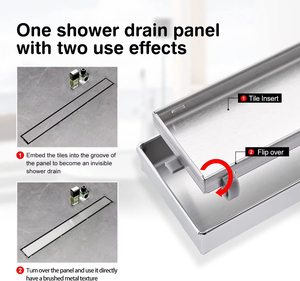 Drain de douche linéaire invisible en acier inoxydable brossé, personnalisable, pour salle de bain moderne, avec insert de <span class=keywords><strong>carrelage</strong></span>, long et rectangulaire - Product Image 3